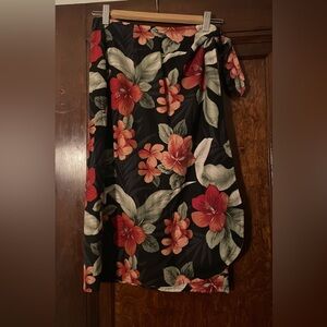 Tommy Bahama Black Floral Midi Skirt with Red & Orange Hibiscus